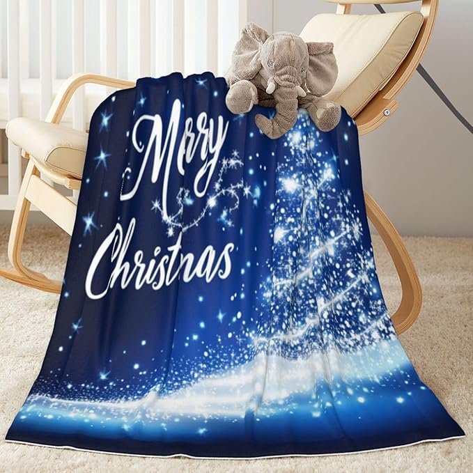 Baby Blanket Merry Christmas Blue Tree for Boy Girl Newborn 30x40 Inch Toddler Infant Nursery Throw Blankets Double Layer Comfy Soft Plush Stroller Crib Quilt