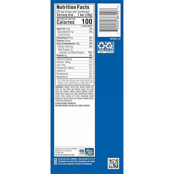 CLIF BAR Minis - Chocolate Chip - Made with Organic Oats - 4g Protein - Non-GMO - Plant Based - Snack-Size Energy Bars - 0.99 oz. (20 Pack)