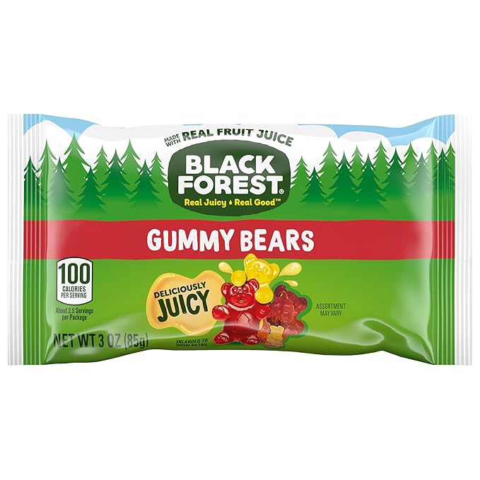 Black Forest Gummy Bears Candy, Made With Real Fruit Juice, 3 Ounce Pouches (Pack of 12)