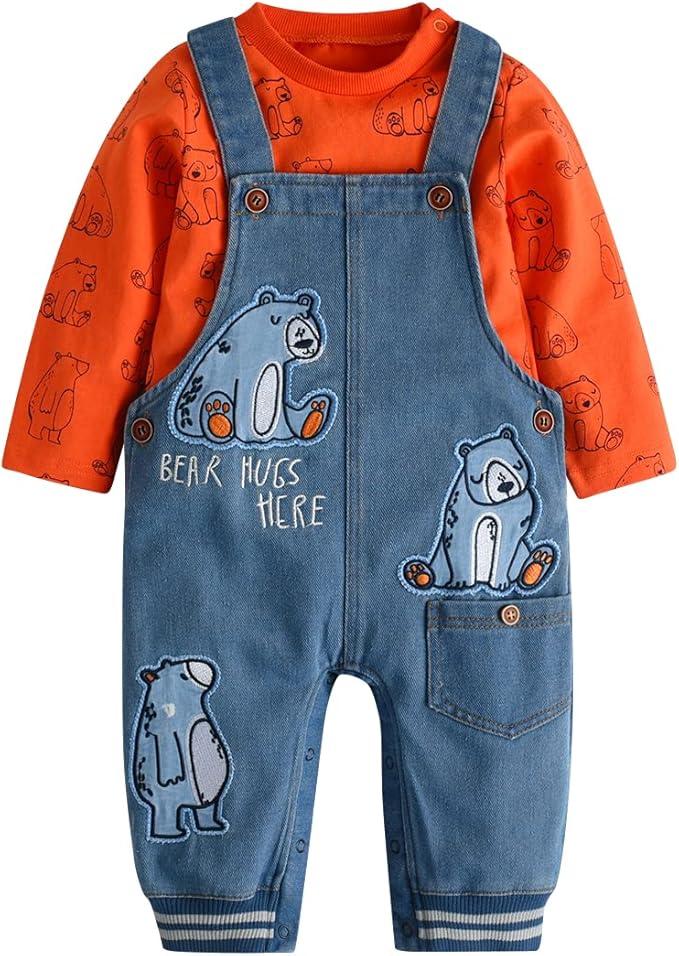 Cute Baby Boy Clothes Suit Toddler Boys' Striped long Sleeve T-Shirt+Denim Overalls Jumpsuit Pants Outfits Sets