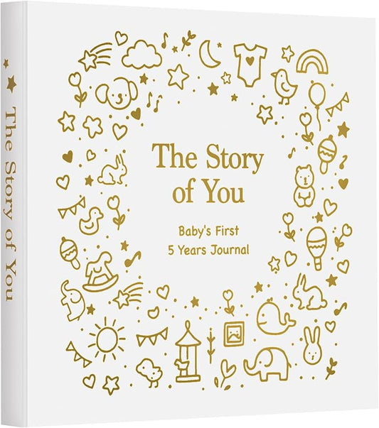 Baby Memory Book First 5 Year Boy or Girl Keepsake Journal Photo Albums Scrapbook, Gifts for Baby Shower First Time Mom New Parents (Toy - White)