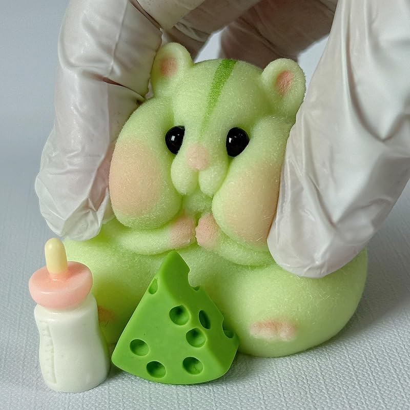 Handmade Taba Squishy Hamster Toy, Cute Squishy Hamster Fidget Toy, Realistic Hamster Toy, Soft Silicone Mochi Furry Toy, Stress Relief Gift for Adults & Kids, Sensory Anxiety Plushie (Green)