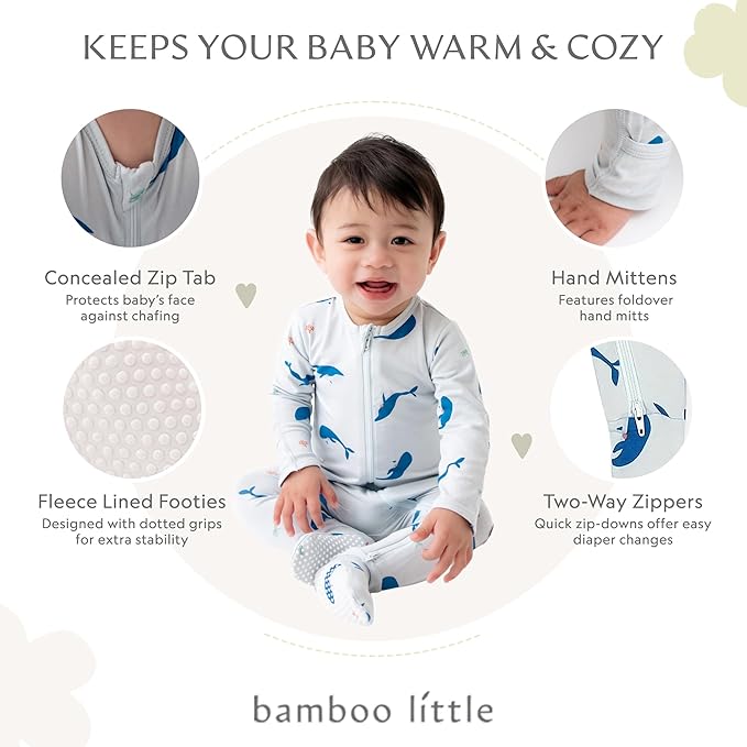 Bamboo Little Soft Baby Footie Pajamas, Baby Clothes, Newborn Sleepers, 95% Viscose and 5% Spandex, 0-24 Months