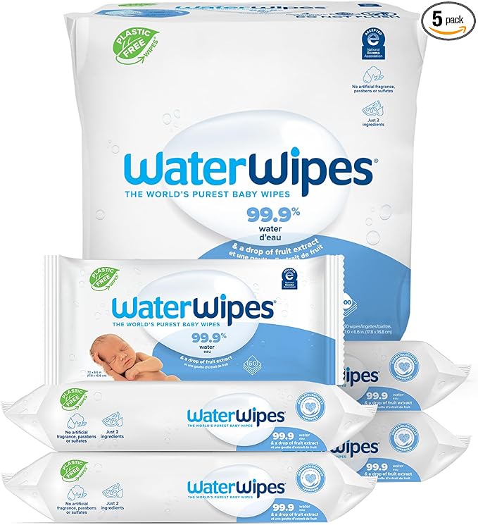 WaterWipes Sensitive+ Newborn & Baby Wipes, 3-In-1 Cleans, Cares, Protects, 99.9% Water, Unscented & Hypoallergenic, 300 Count (5 Packs)