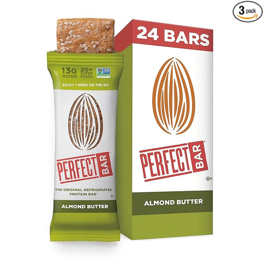 Perfect Bar Original Refrigerated Protein Bar, Almond Butter, 2.5 Ounce Bar, 8 Count (Pack of 3)