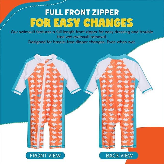 SwimZip Boys' Long-Sleeve UPF 50+ Swimsuit for Baby, Toddler, & Little Boys