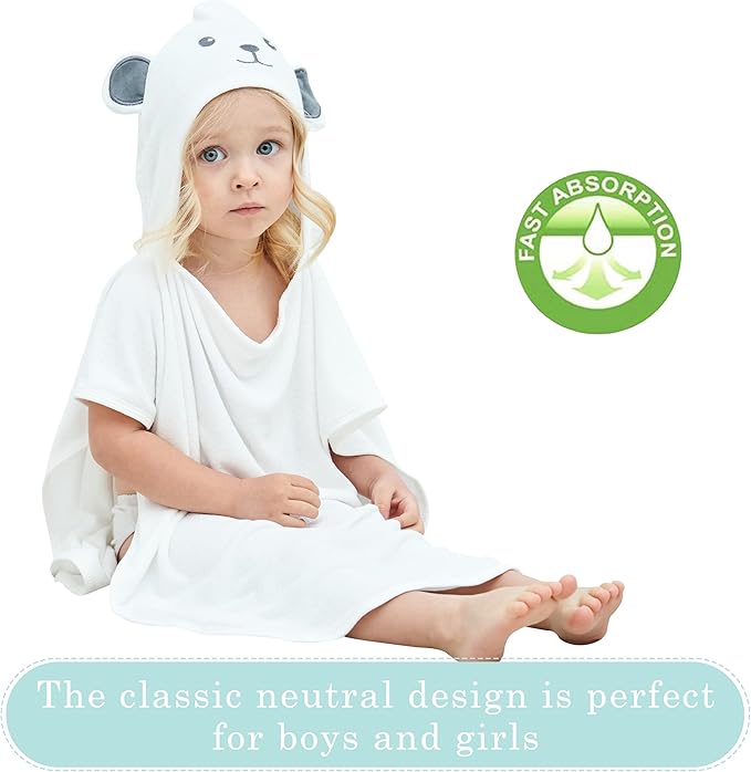 HIPHOP PANDA Hooded Towel - Rayon Made from Bamboo, Bath Towel with Bear Ears for Newborn, Babie, Toddler, Infant - Absorbent Large Baby Towel - Bear, 21.5 x 22.5 Inch