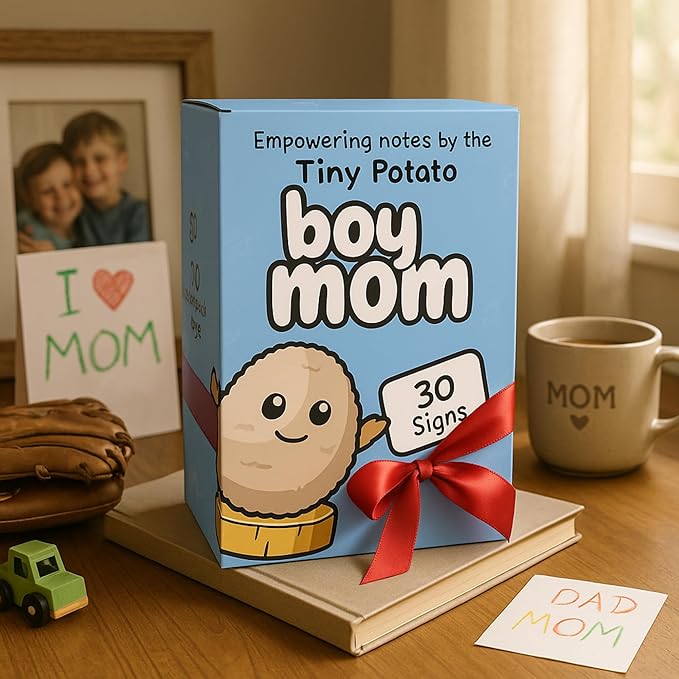 Boy Mom Gift - Handmade Crochet Potato Doll with 30 Empowering Signs for a Mother of Sons Boys - New Mom Present Idea - Postpartum Gifts for After Birth for New 1st Time Moms, Coworker, Friends, Women