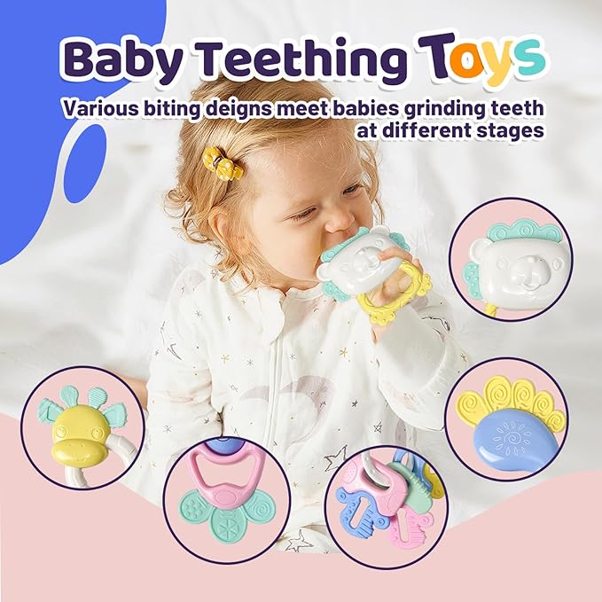 13PCS Baby Rattles 0-6 Months, Baby Teething Toys with Storage Case, Infant Toys 0-3-6-12 Months, Baby Girl Toys, Best Newborn Christmas Gift for Babies Infants Boy Girl