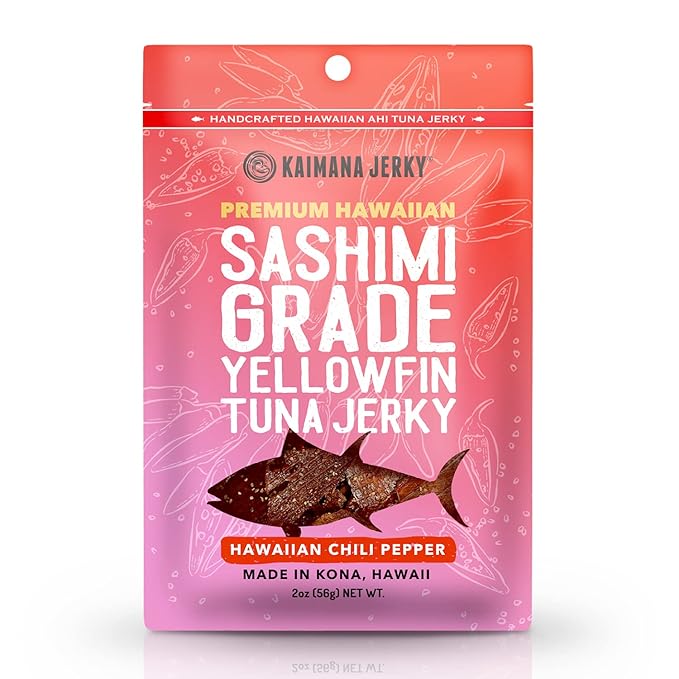 Kaimana Ahi Tuna Jerky, Hawaiian Chili Pepper, 2 Ounce, Wild Caught, High in Omega 3, All Natural, Made in the USA