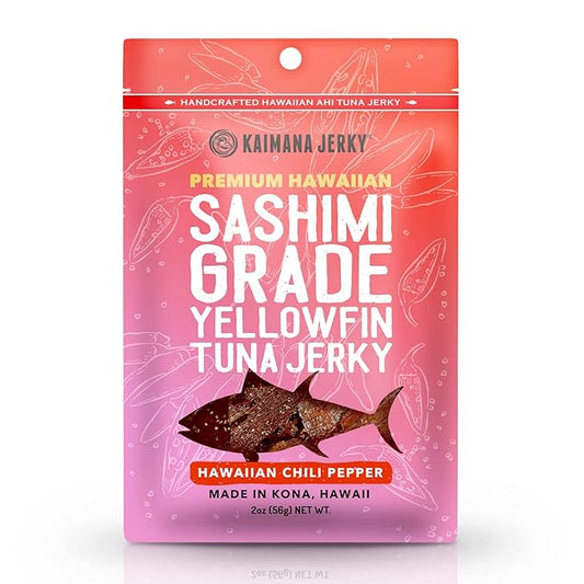 Kaimana Ahi Tuna Jerky, Hawaiian Chili Pepper, 2 Ounce, Wild Caught, High in Omega 3, All Natural, Made in the USA