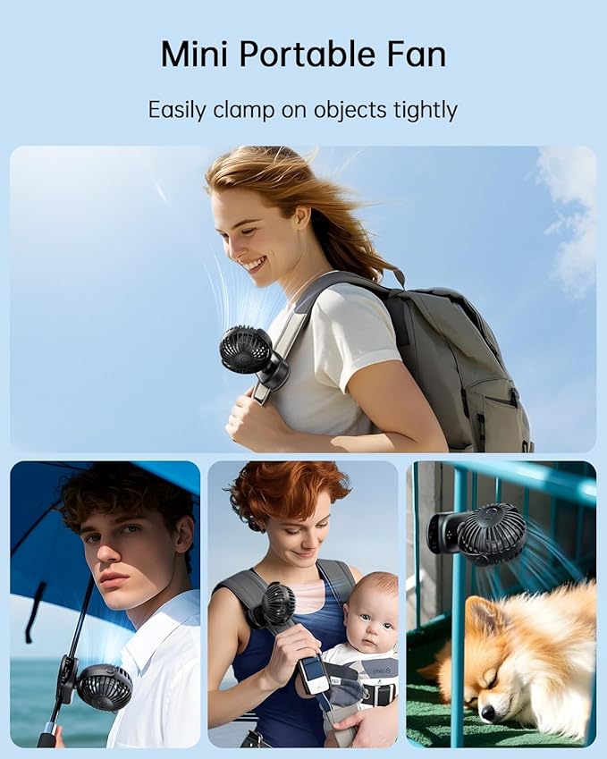 SWEETFULL Stroller Fan with Clip - Portable Mini Clip on Fan, 3 Speeds, 11Hrs Cooling, Cute Small Personal Desk Cooler for Baby Essentials, Bike Accessories, Car Seat, Umbrella, Carrier - Black
