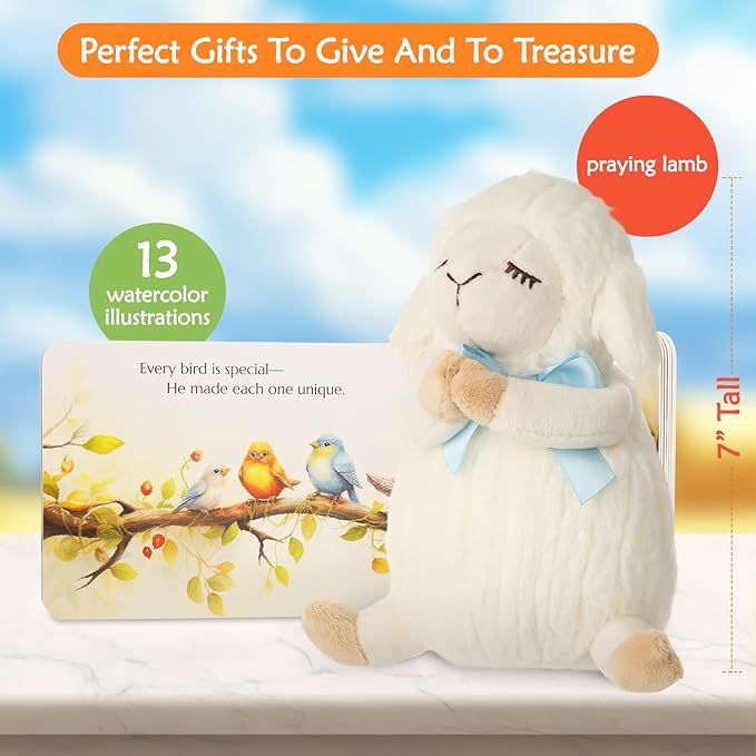 Baptism Gifts for Boys, Baptism Gifts and Newborn Baby, Christening Gifts Set, 7" Praying Lamb Plush Toy and Bedtime Blessing Board Book in Keepsake Gift Box, Ideal Easter Gifts for Kids