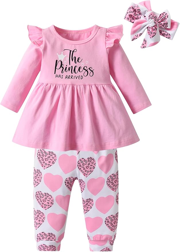 3PCS Baby Girl Clothes Ruffle Floral Shirt Tops Pants Headband Outfit Sets