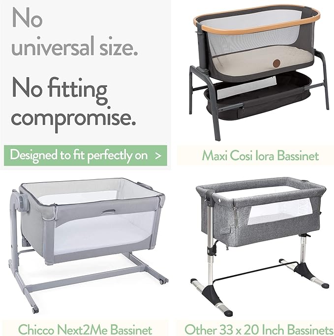 Bedside Sleeper Bassinet Fitted Sheets 33x20 for Maxi COSI Iora, Koola Baby, Baby Joy, Angelbliss, Kidsclub Bedside Bassinet – 100% Jersey Cotton – Light + Dark Sage Green – 2 Pack