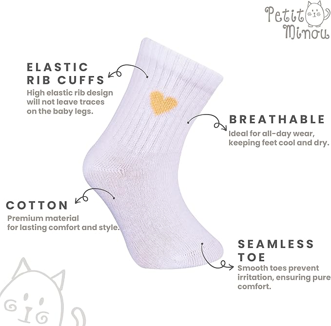 Bella Seamless-Toe Turkish Cotton Ribbed Crew Socks - Stylish and Cozy 6-Pack Baby & Toddler Socks