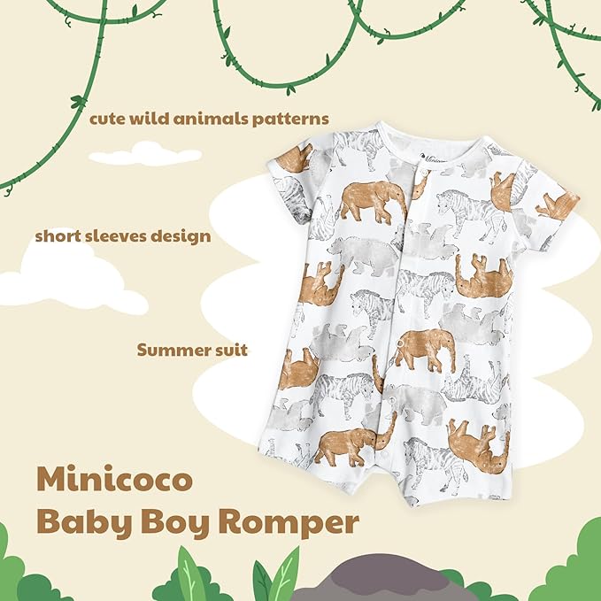 3-Pack 100% Cotton Baby Boy Rompers,0-24Months Short Sleeve Toddler Romper,Breathable Spring/Summer Clothes