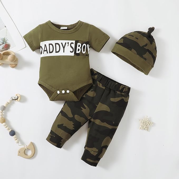 SUNNY PIGGY Baby Boy Clothes Newborn Infant Boys Outfits Romper Hat Pants 3PC Set 0-3 3-6 6-12 12-18 Month Clothing Gift