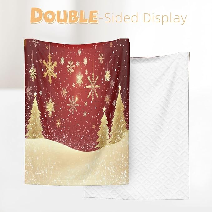 Baby Blanket Gold Christmas Tree Pattern Snowflake for Boy Girl Newborn 30x40 Inch Toddler Infant Nursery Throw Blankets Double Layer Comfy Soft Plush Stroller Crib Quilt