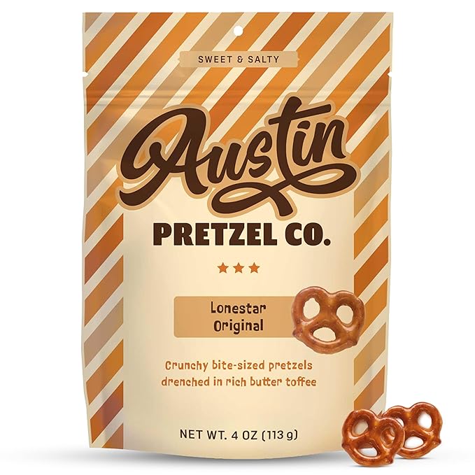 Lonestar Original Pretzels – 4 Oz Gourmet Bite-Sized Snacks Coated in Rich Butter Toffee – Perfect for Sharing or Indulging Austin Pretzel