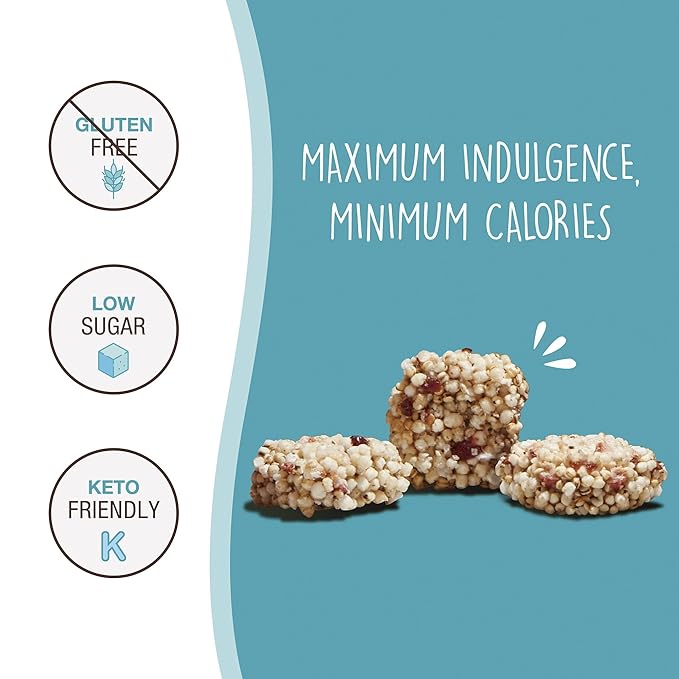 Don't Worry Chocolate Quinoa Bites - Low Calorie Snacks, Only 4 Calories per Piece!, Healthy Chocolate Granola Bars, Low Carb Quinoa Snacks, Gluten Free Protein Cookies - (Almond Pecan, 6 Pack)