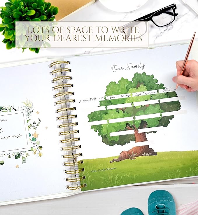 Modern Baby Memory Book Gender Neutral with Ample Photo Space, First 5 Year Journal Baby Book Keepsake with Spacious Pregnancy Section, Scrapbook Baby Photo Albums, Ideal for Baby Shower Gifts