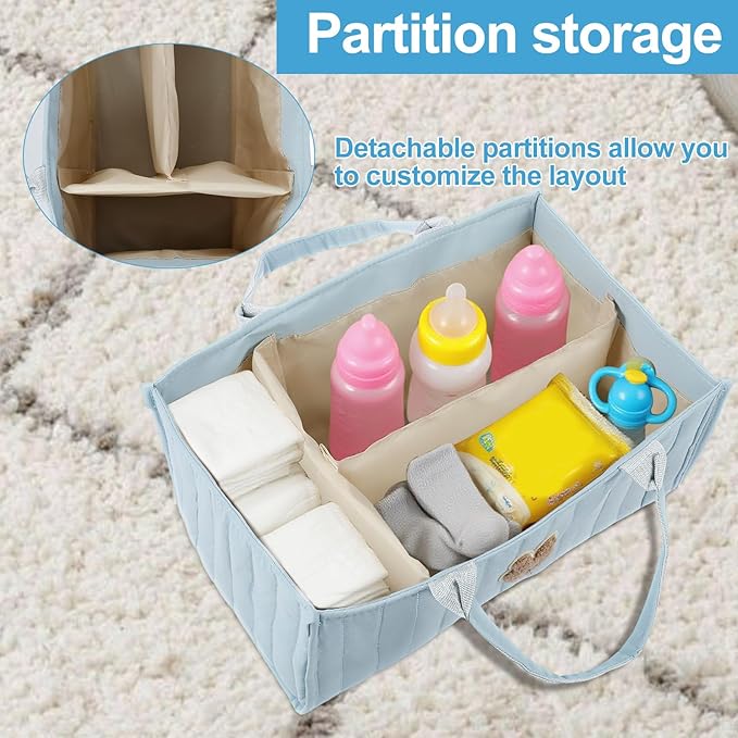 2 Pack Baby Diaper Caddy Organizer Large Capacity Baby Diaper Caddy Basket Portable with Handles Multifunctional Diaper Basket with Removable Divider Diaper Storage Present for Baby Shower