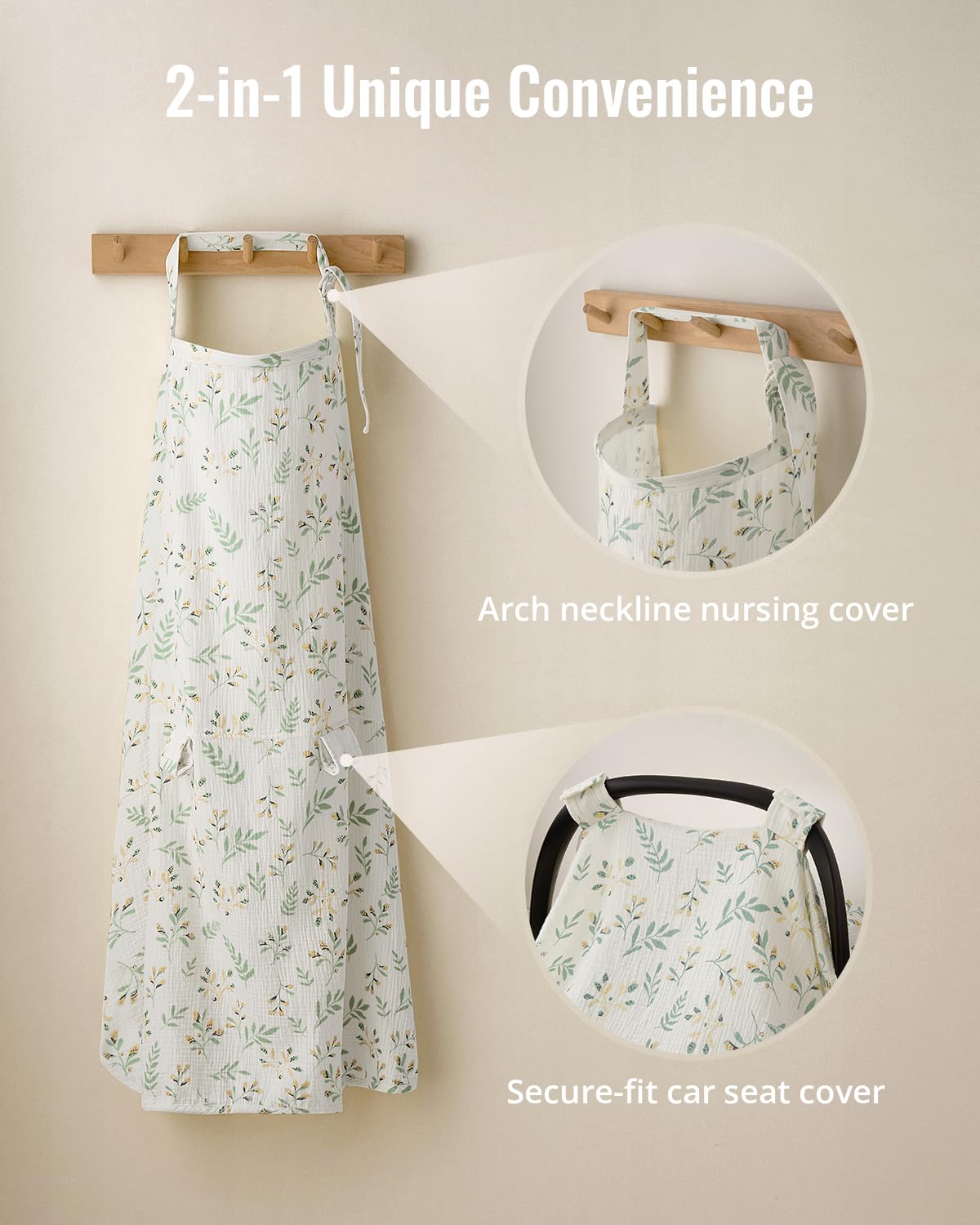 Blissful Diary Baby Car Seat Cover, Extra Large Mesh Window, Breathable Muslin Cotton, Infant Windproof Canopy, Must-Have Baby Gift - Roman Green