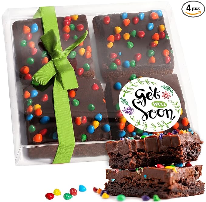 Get Well Soon Gift Basket Chocolate Brownies Box For Kids and Adults After Surgery Care Package Feel Better Sick| Nut Free
