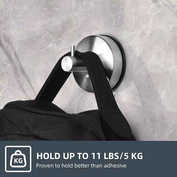 JOMOLA Suction Cup Shower Hooks for Inside Shower Suction Hooks for Shower Wall Towel Hooks for Bathrooms Suction Hooks for Glass Stainless Steel, Brushed Finish, 2PCS