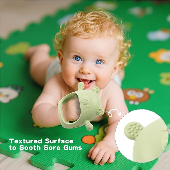 Baby Fruit Feeder with Popsicle Mold Cute Teething Toys Silicone Teethers for Babies 3-12 Months for Baby Feeding Gift (GreenB)