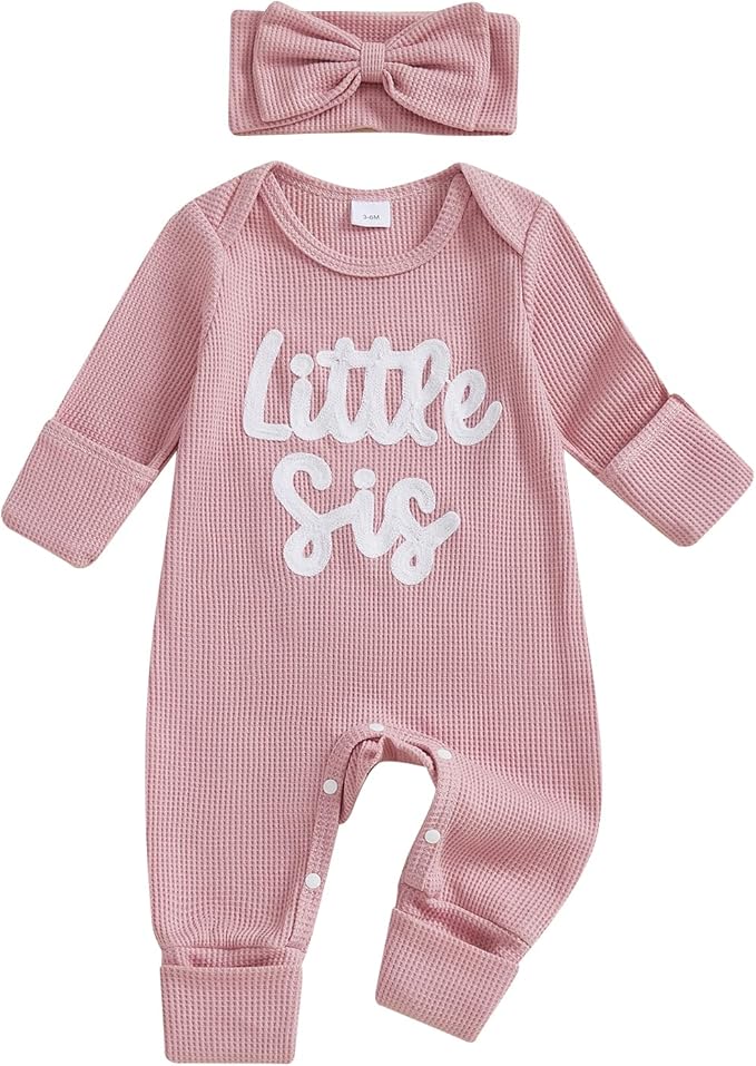 Newborn Baby Girls Rompers Knit Round Neck Long Sleeve Infant Fall Jumpsuits with Headband Coming Home Outfit