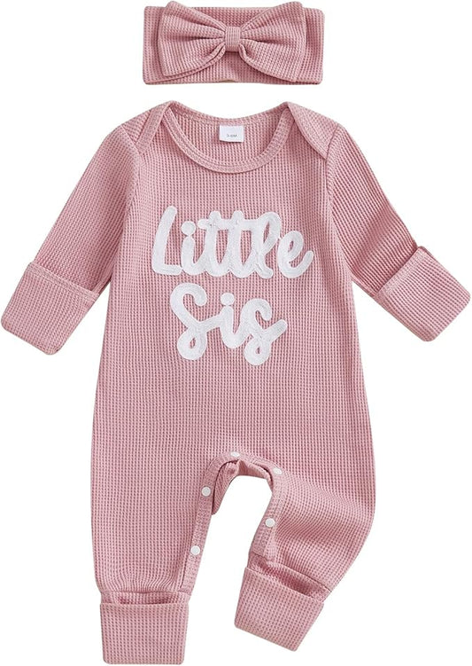 Newborn Baby Girls Rompers Knit Round Neck Long Sleeve Infant Fall Jumpsuits with Headband Coming Home Outfit