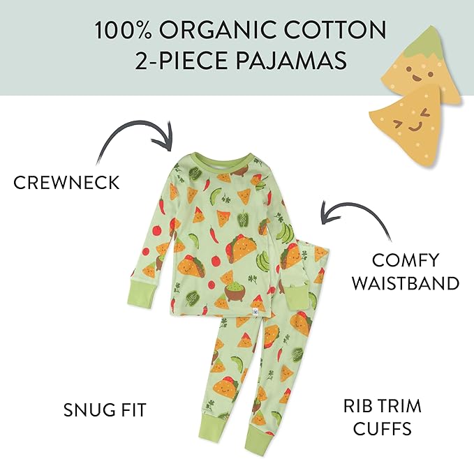 HonestBaby 2-Piece Pajamas Sleepwear Pjs 100% Organic Cotton for Baby, Toddler, Kids, Boy