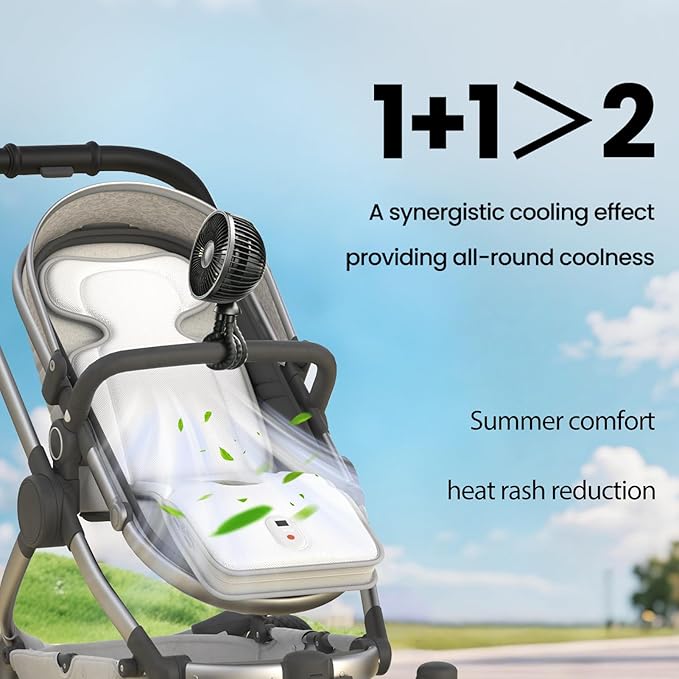 Bella's Friends Baby Stroller Cooling Pad with 2 Built-in Blower Up to 10H MAX 10000 mAh Rechargeable 3 Speed Adjustable Car Seat Liner Cooling Cushion for Toddler Outdoors Summer Baby Essentials