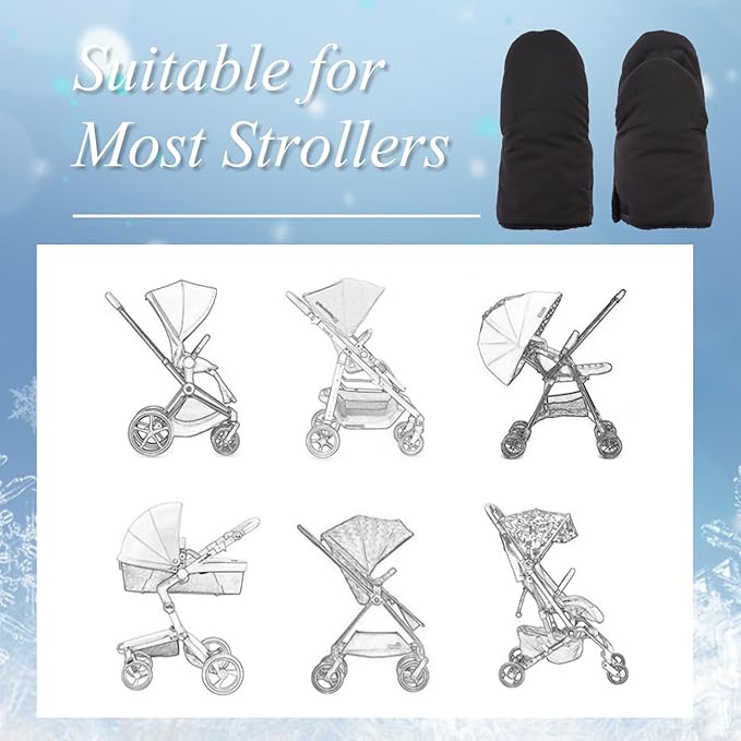 Zsedrut Stroller Gloves Universal Winter Anti-Freeze Stroller Mittens Water Repellent Hand Warmer Muff Fleece Lined,Winter Stroller Accessories (Black-2)