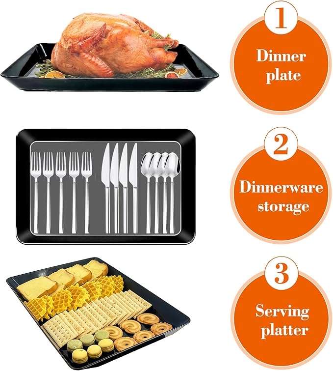 Serving Tray Platter, 4 Pcs Food Tray for Veggie Fruit Snack Dessert Cookie Cheese, Food Trays for Party Supplies Display, Plastic Platters for Serving Food, Large Trays, BPA Free