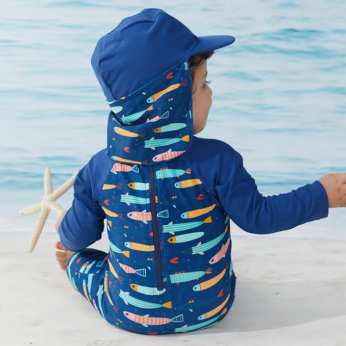 UMELOK Baby Boys UPF 50+ Sun Protection One Piece Rashguard Swimsuit with Snap Bottom