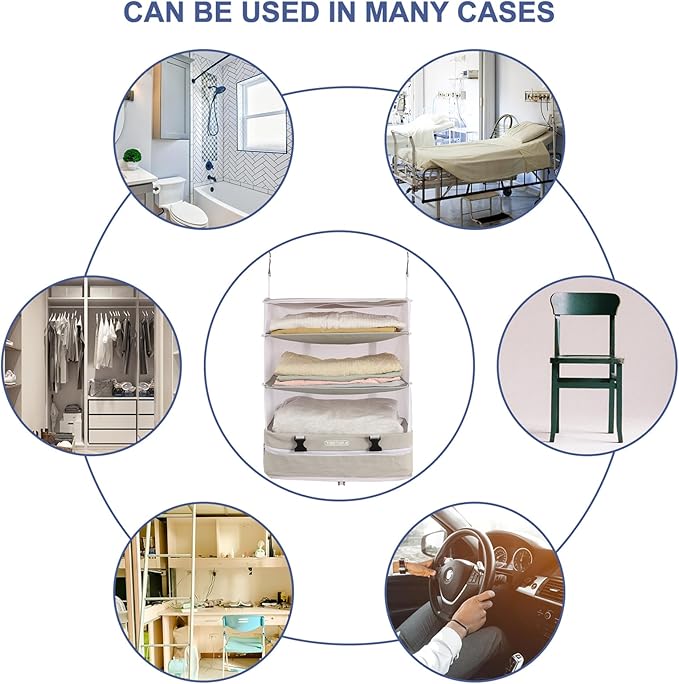 TABITORA Portable Hanging Travel Shelves Bag Packing Cube Organizer Suitcase Storage Large Capacity (Cream white XL)