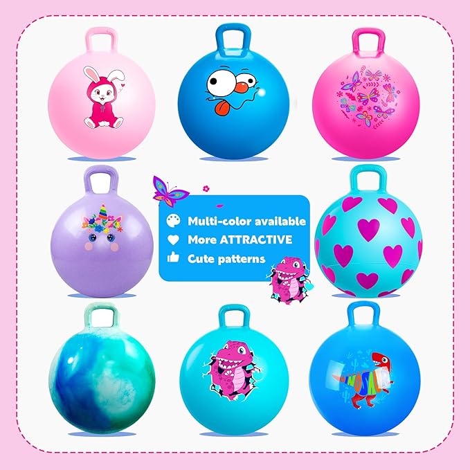 EVERICH TOY Hopper Ball, Pink Butterfly Hopping Toys for Kids, 20 Inch Bouncy Ball with Handle, Indoor Outdoor Inflatable Hoppity Hop Toy for Girls Boys Gift with Pump