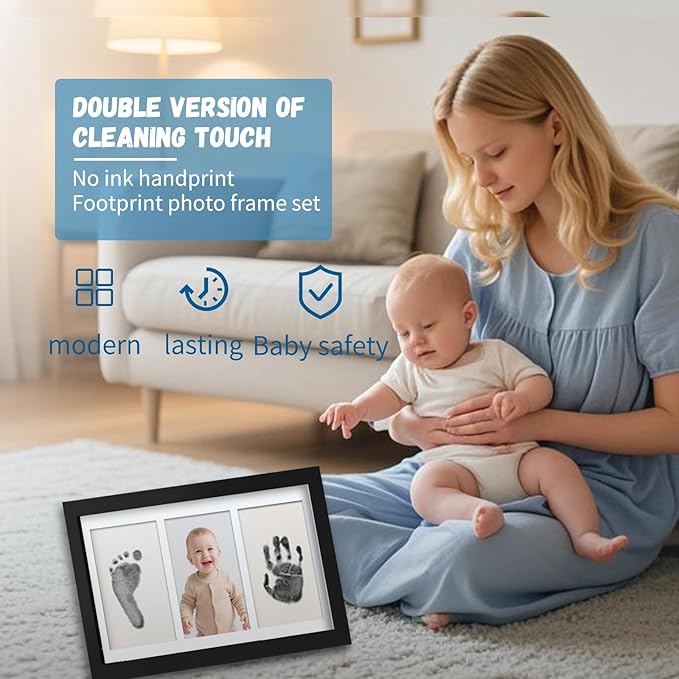 Black Inkless Baby Hand and Footprint Kit – Clean Touch Pad & Keepsake Frame for Newborns, Boy or Girl – Safe No-Mess Handprint & Footprint for Infant, Dog Paw Print, Nursery Decor (Black)