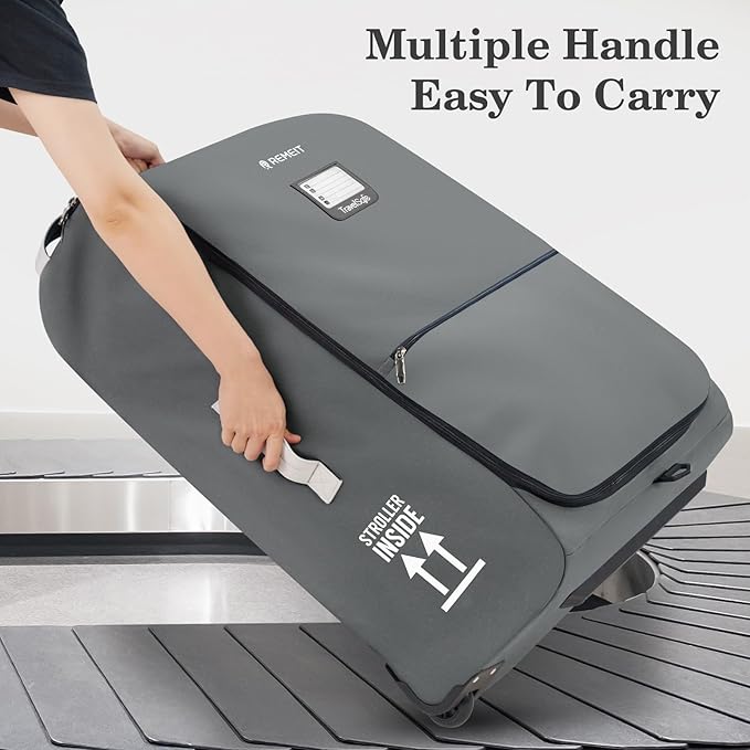 Stroller Bag for Airplane, Stroller Travel Bag Compatible with UPPAbaby Vista, Vista V2, Cruz V2, Rolling Wheel Bag with Storage Pocket, Multiple Handles, Luggage Tag for Flight Travel, Grey