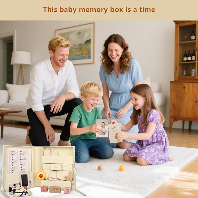 Memory Box for Kids,Baby Keepsake Box, Large Memory Box with Lids 8 Additional Items Neutral Minimalist Newborn Keepsake Box for Baby Girl & Boy,Gift for Baby Shower, Expecting Moms（Light Yellow）