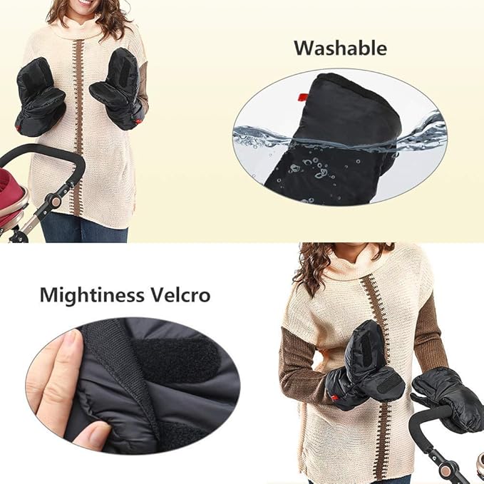 Black Waterproof Women Men Winter Stroller Gloves Hand Muff Warmers Extra Thick Anti-Freeze