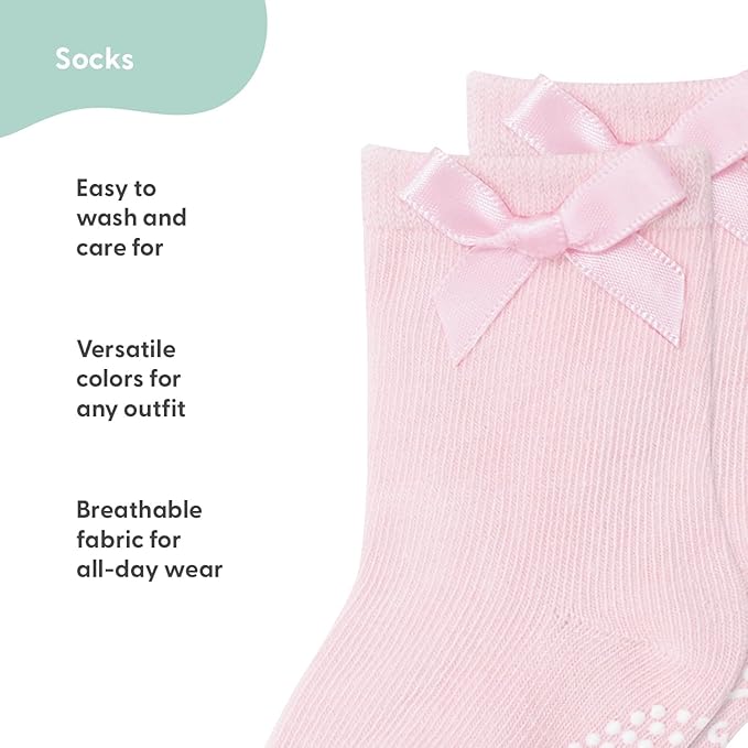 The Peanutshell Organic Baby Girl Socks 0-24 Months Set of 12 - Non-Slip Grip, Soft Cotton Newborn & Toddler Socks - Blush