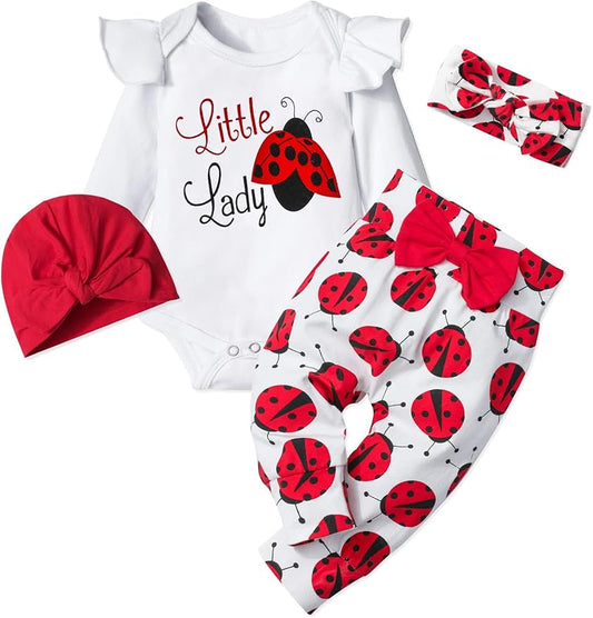 Infant Newborn Baby Girl Clothes Baby Girl Outfits For All Seasons Long Sleeve Snap Romper Pant Sets With Headband