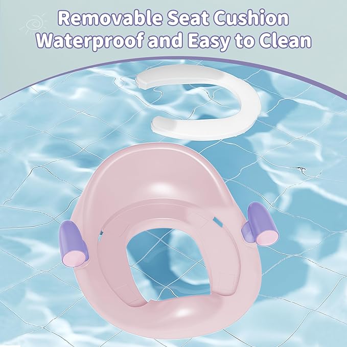 Potty Training Toilet Seat with Kids Step Stool Anti-Slip Toddler Potty Seat with Soft Cushion, Baby Potty Training Set Toddlers Toilet Seat for Boys and Girls (Pink)