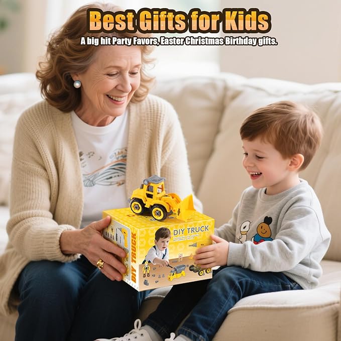 LUDILO Toddler Kids Toys Boys 3-5: Mini DIY Assembly Stem Learning Educational Building Toy Cars with Electric Drill Sandbox Beach Construction Toy Trucks, 2 3 4 5 Year Old Boy Toys Birthday Gift Xmas