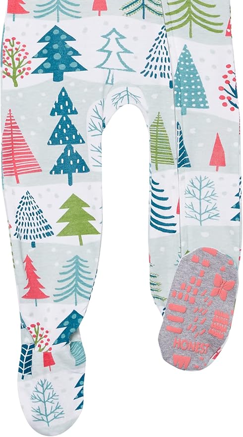 HonestBaby Non-Slip Footed Holiday Pajamas One-Piece Sleeper Zip-Front PJs Organic Cotton for Baby Boys, Girls, Unisex