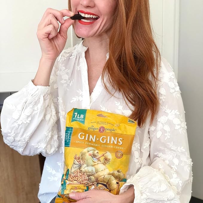 GIN GINS Spicy Turmeric Ginger Chews – Natural Fresh Ginger Candy by The Ginger People – Individually Wrapped Healthy Candy – Turmeric Flavor – Large 1 lb Bag (16oz) – Pack of 2